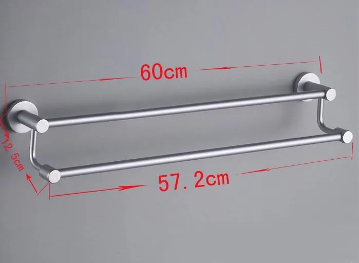Алюминиевый сплав магния, высота низкий держатель для двух полотенец, 60 см, не ржавеет, прочный, легко установить, оборудование для ванной комнаты