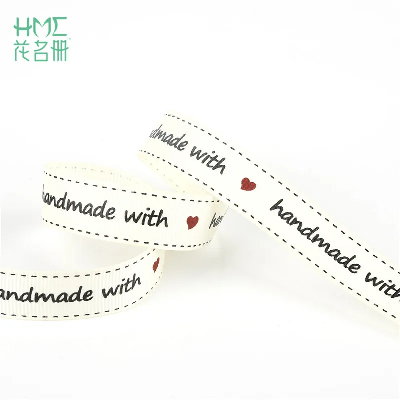 Ribbon 3/5 Yards White/Pink/Navy Hand made Letter Printed Grosgrain Satin For DIY Crafts