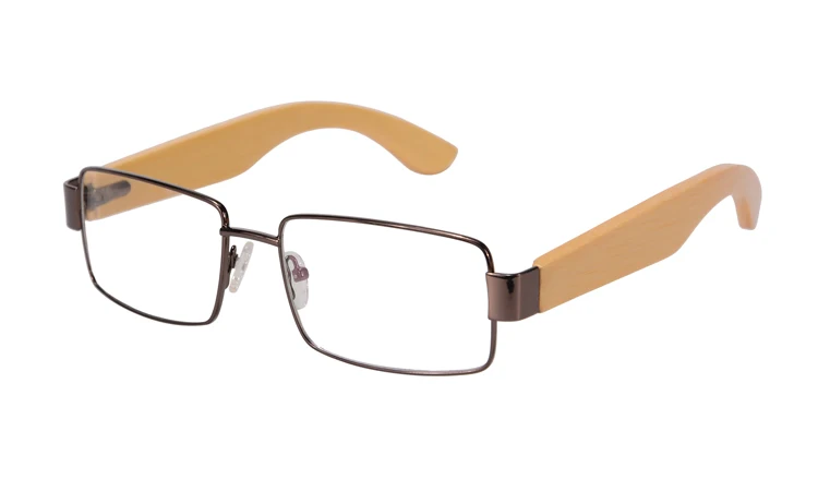 Новая мода Брендовая Дизайнерская обувь металлические оптические очки с деревянными дужками рамка Для женщин Для мужчин предписанные оправы очков полный кадр очки 2728 - Цвет оправы: brown nature