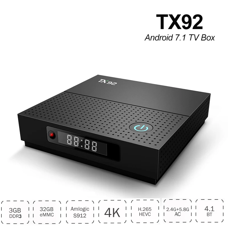 

3GB RAM 32GB ROM Smart TV Box with LED Display Android 7.1 Amlogic S912 Octa Core TX92 Bluetooth 4K Streaming Media Player TVbox
