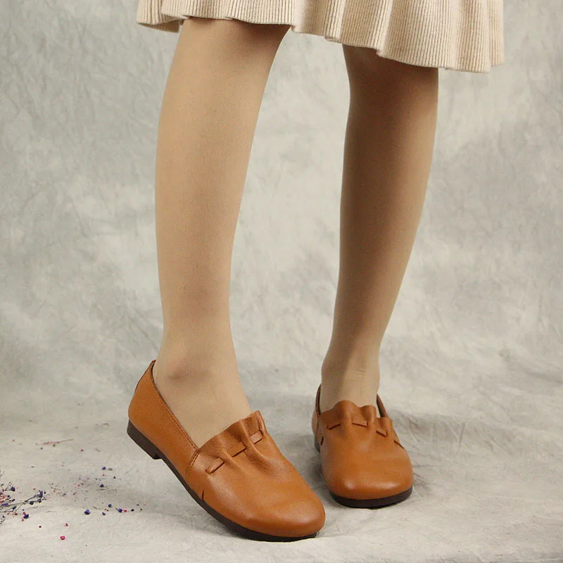 

Original retro single layer leather shallow mouth set foot soft and comfortable single shoes literary wild flat leather shoes