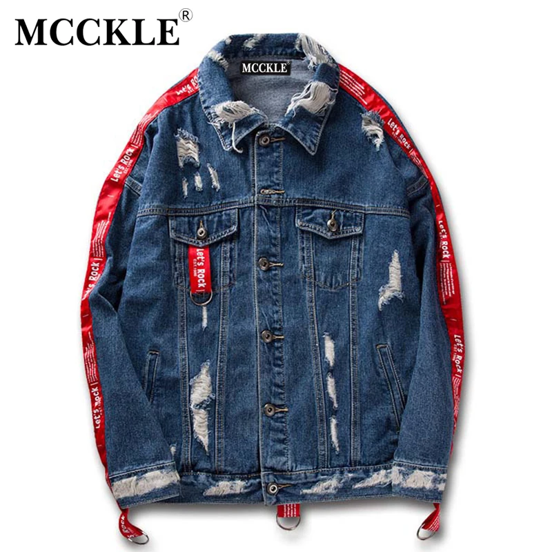 Veste Hip Hop Couple Black Denim Jacket Ripped Washed Loose Single