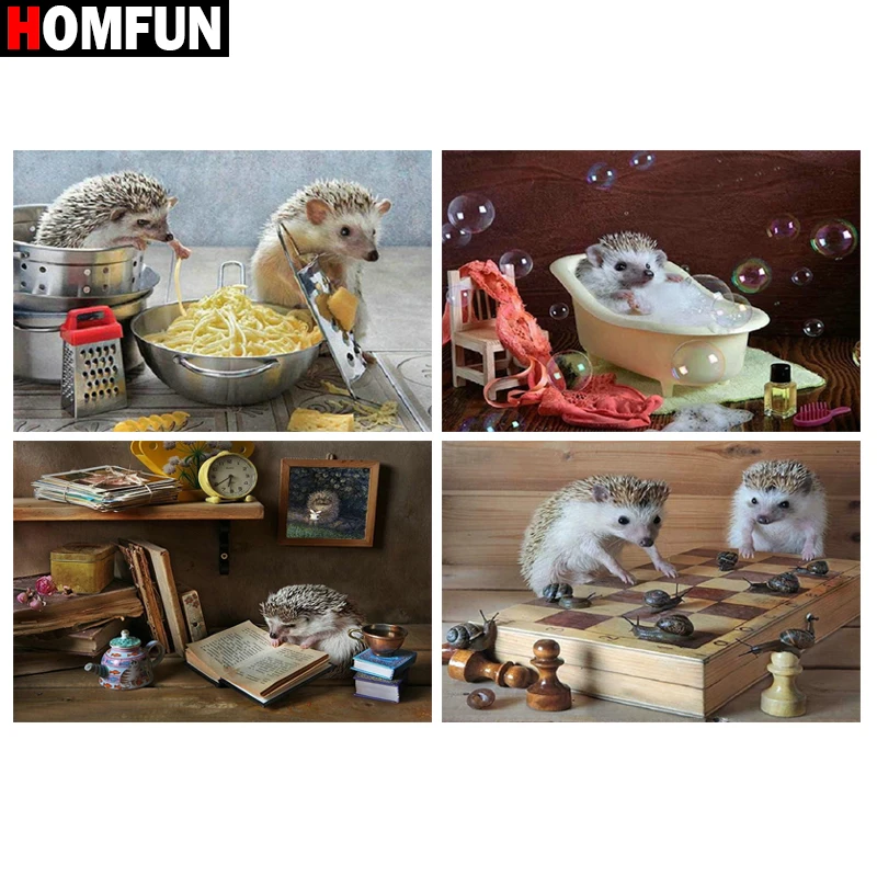 Алмазная 5D Вышивка HOMFUN Ежик кофе картина с полными квадратными/круглыми стразами