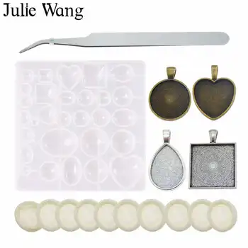 

Julie Wang Silicone Resin Cabochon Molds Set Alloy Base Tweezers Finger Sleeve Resin Epoxy Casting Mould Jewelry Making Tool