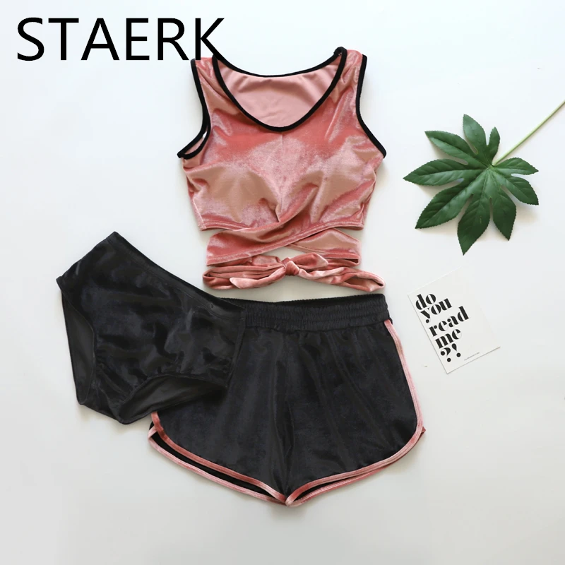 

Swimwear velvet Women three PieceSport Swimsuit Bikini Swim Suit T-shirt Sexy Bathers May Female Beach Swimming Suit