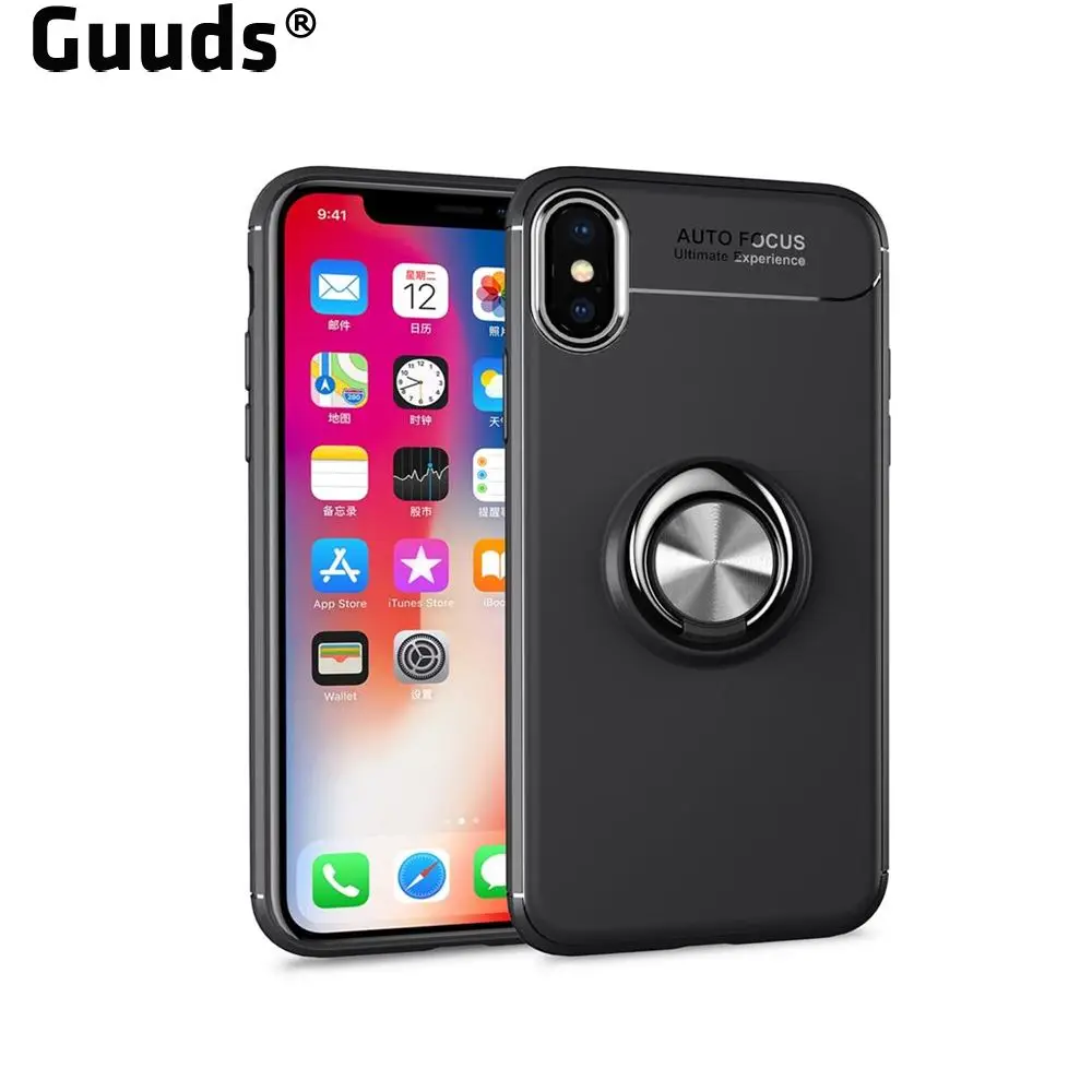 Auto Focus Invisible Ring Holder Soft Phone Case for iPhone X(5.8 inch) - Black