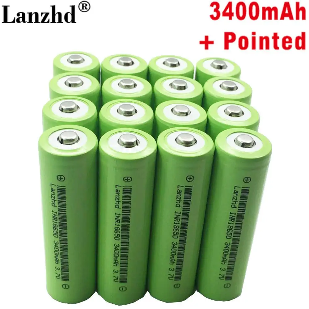 16 шт. 18650 батарея литий ионная 3 7 v 3400mah литиевая аккумуляторная INR18650 с острым для