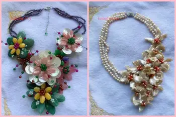 

2 Styels Lady's New Design luxury natural pearl and natrual gemstones handmade woven flower pearl necklace fashionable jewelry
