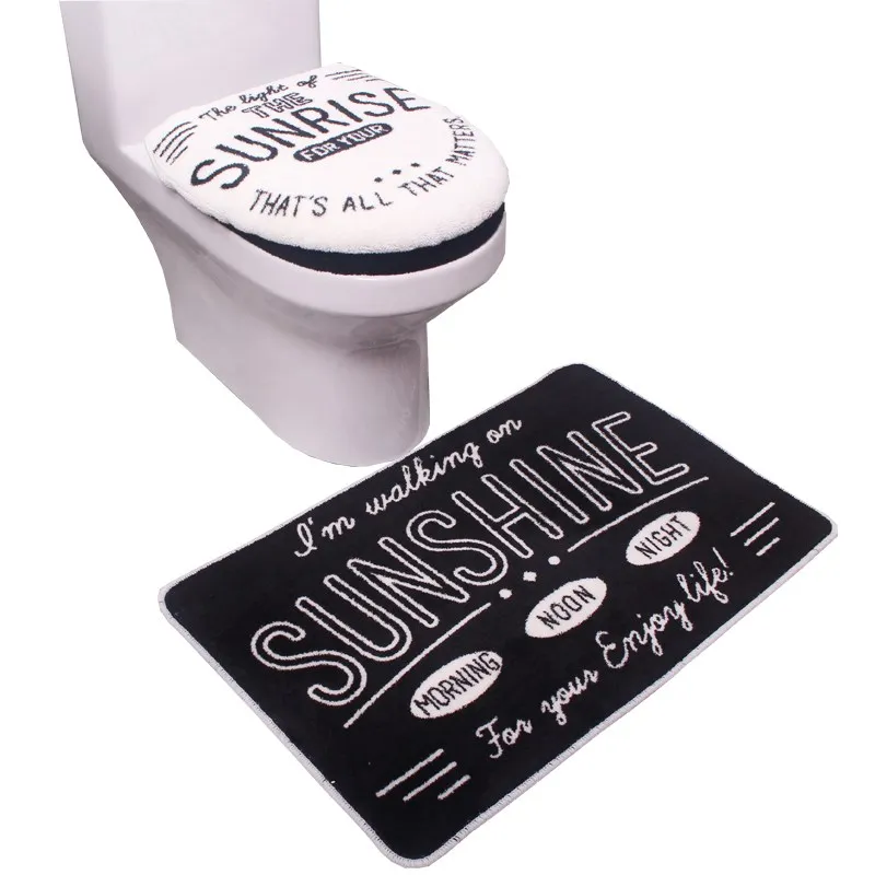

Bathroom Set Black White Letters Toilet Set WC Seat Cover Bath Mat Holder Closestool Lid Cover 3pcs/set Toilet Seat Cushion Sets