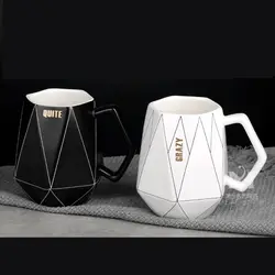 1 шт.. креативная многоугольная модная черная и белая линия кружка керамическая чашка пара чашка кофе молочная чашка День Святого Валентина
