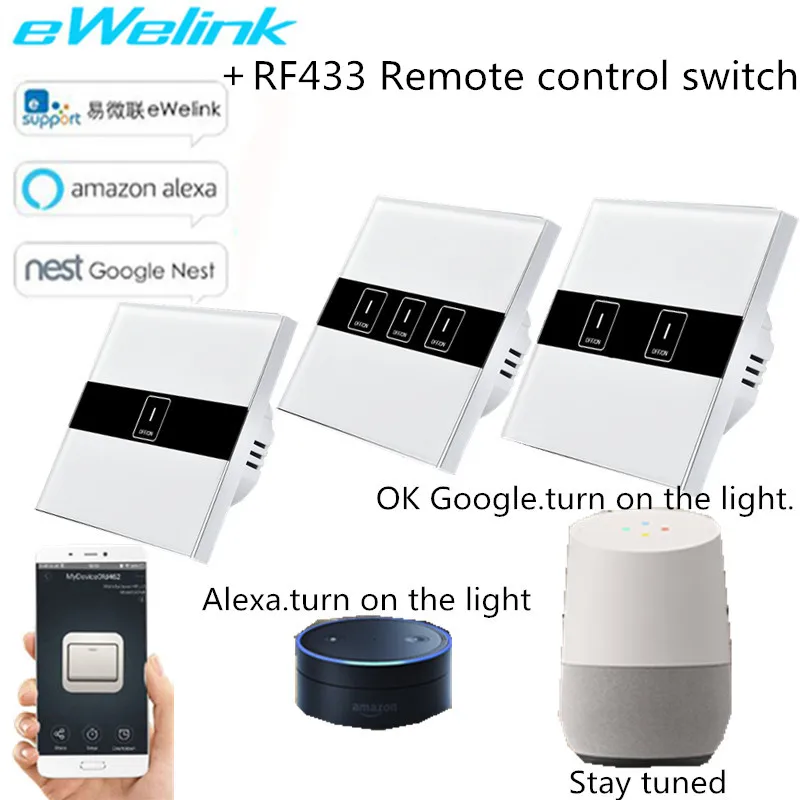 

EU/UK Standard Wifi Control Switch,eWelink APP Control Light Switch via Android and IOS for RF433 Smart Home touch switch