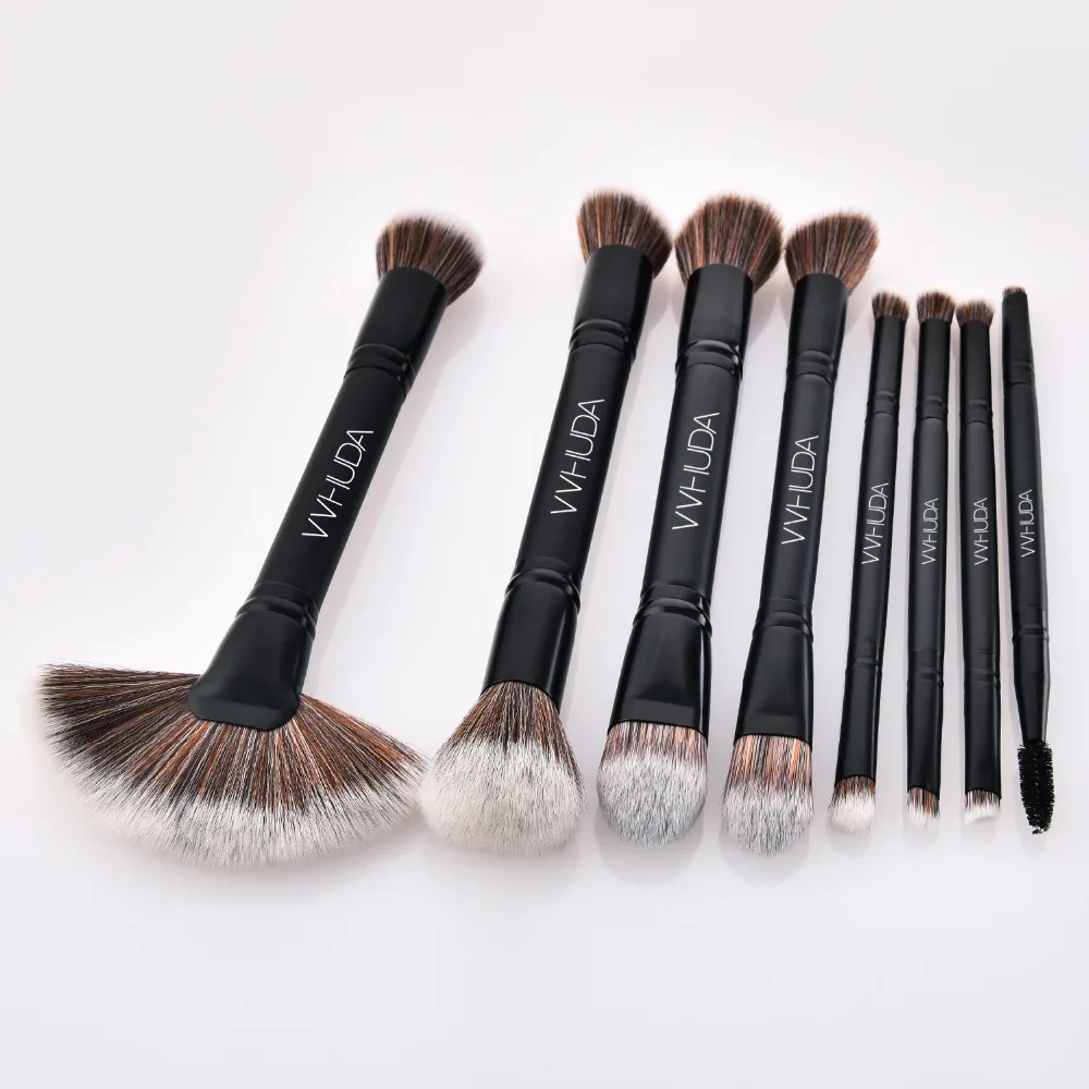 

VVHUDA Duo Brush 8Piece Makeup Set Powder Foundation Buffer Contour Professional Synthetic Cosmetic Tools Double Sided Ended