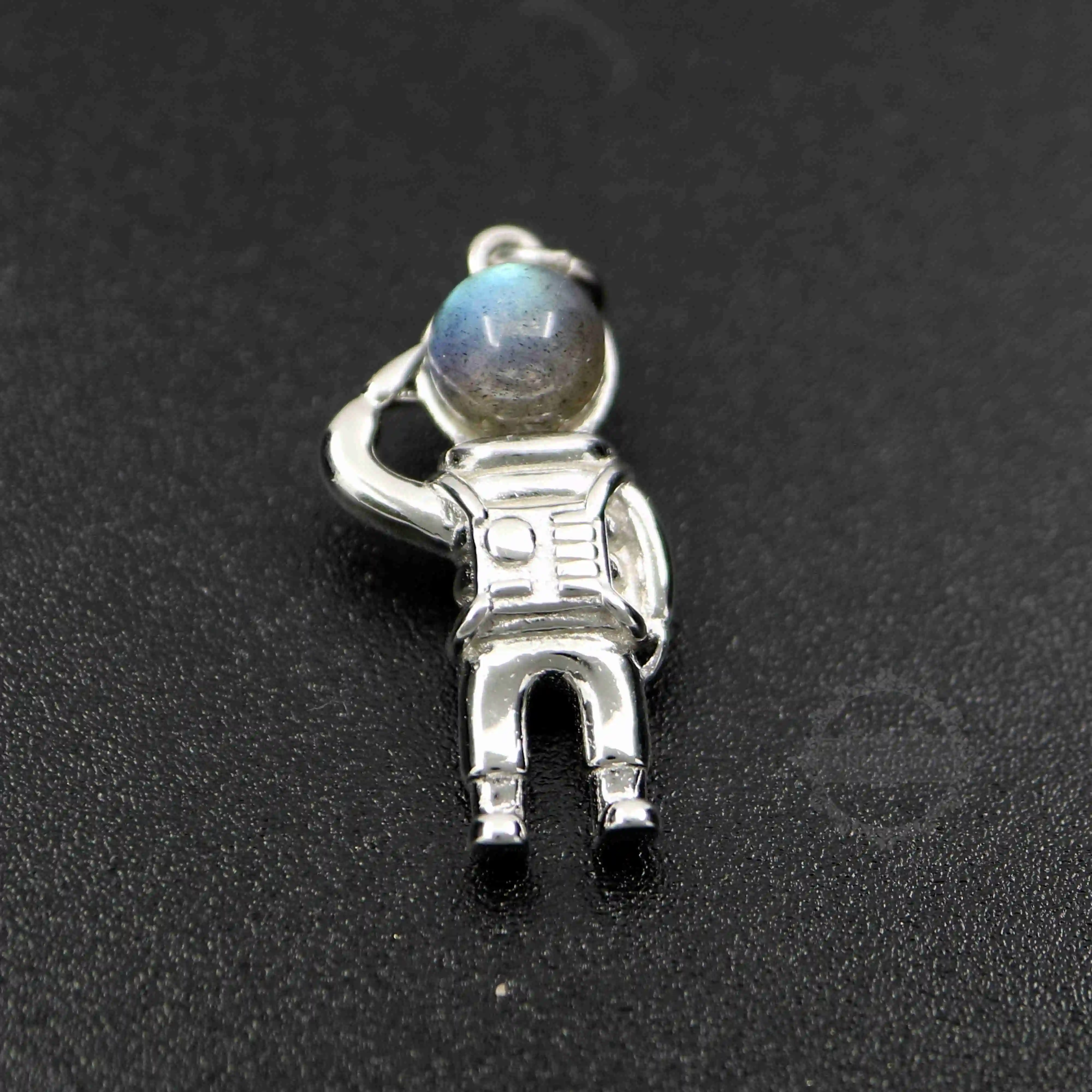 

12x24MM Solid 925 Sterling Silver Astronaut Pendant Charm with Labradorite Stone Bead DIY Supplies 1840351