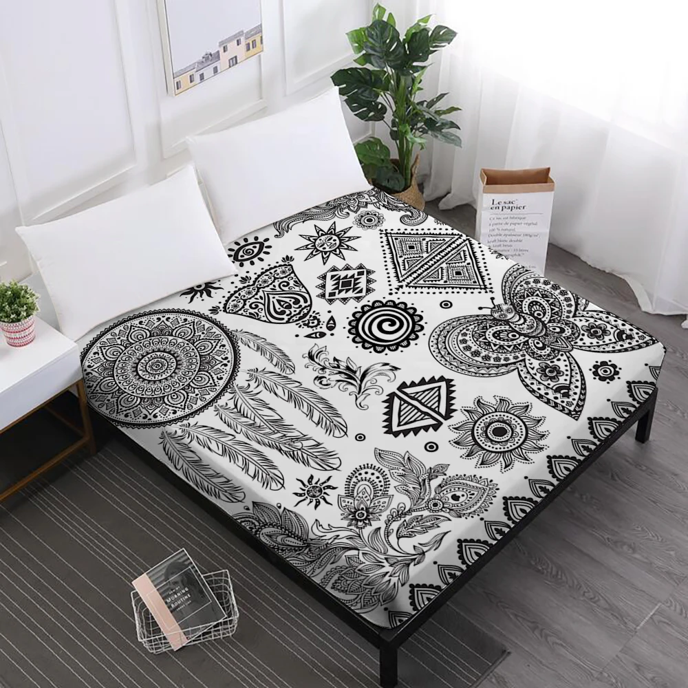 Luxury Bed Sheets Mandala Print Fitted Sheet Dreamcatcher Hamsa Hand Print Mattress Cover Bohemia Style Fitted