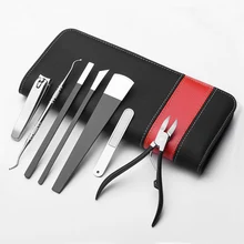 Клипер для ногтей комплект для резки, 7 шт. педикюр ножницы пинцет нож инструмент, для маникюра, нержавеющая сталь с кожаным чехлом