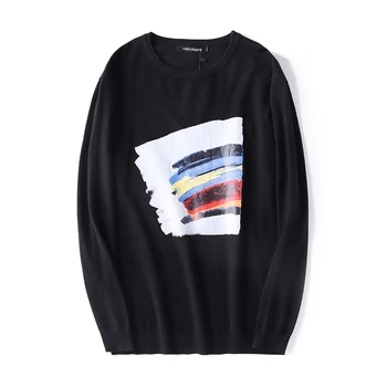 

Men's XL Multi-color Printed Sweater Loose Round Neck Sweater