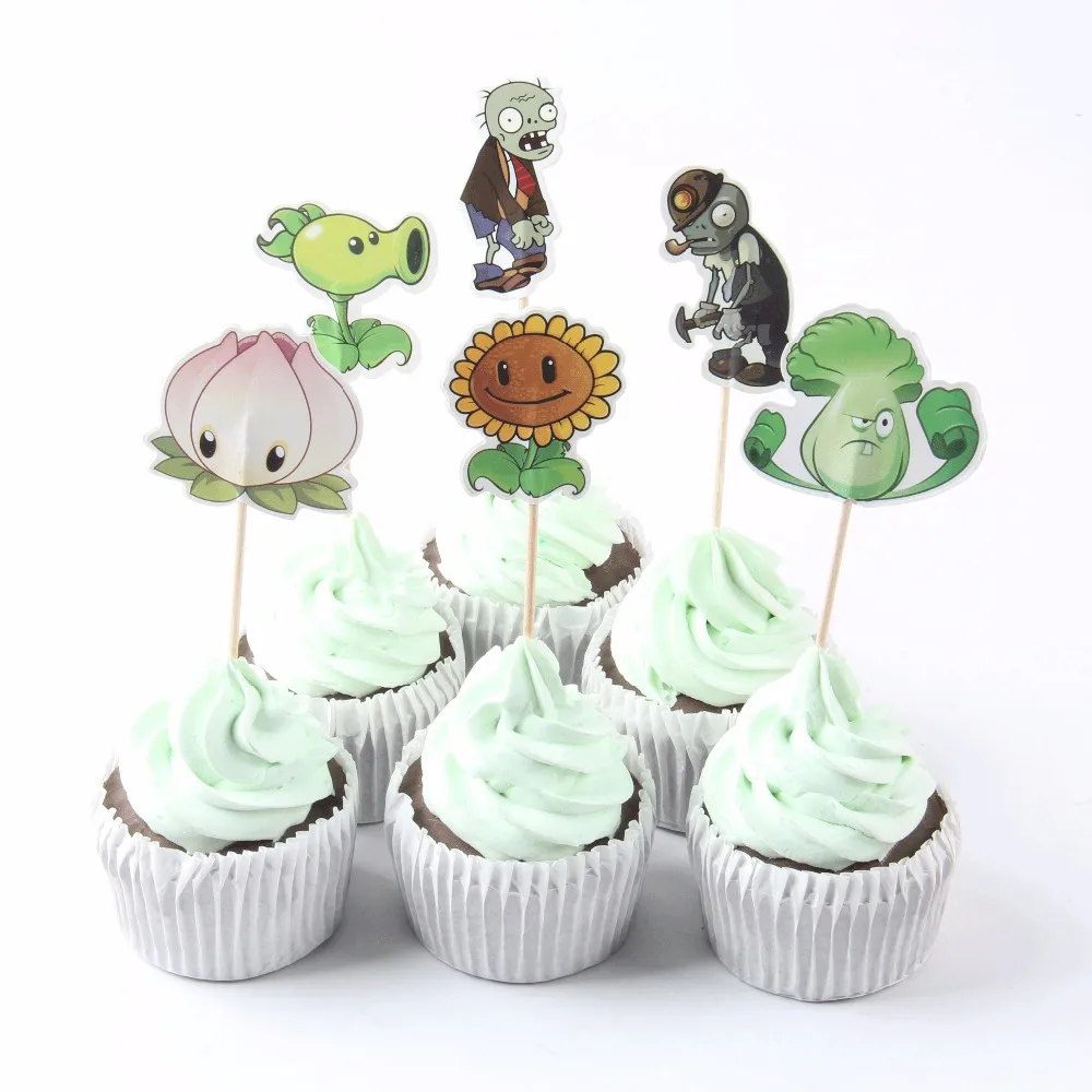 24 Pcs Lot Cartoon Plants Vs Zombies Cupcake Toppers Picks Theme