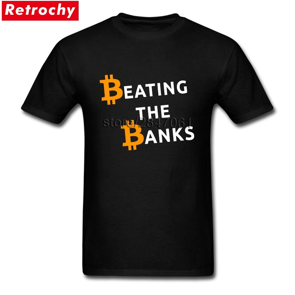 Bitcoin избиение банки футболка с короткими рукавами-подростков рок Camisa натуральный хлопок шею Для мужчин футболка для команды