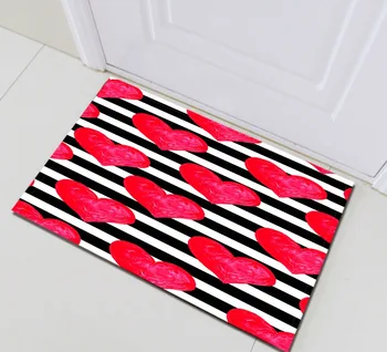 

60*40 Heart Memory Foam Carpet And Rug For Home Living Room Black And White Stripes Kitchen Bedroom Floor Toilet Door Bath Mats
