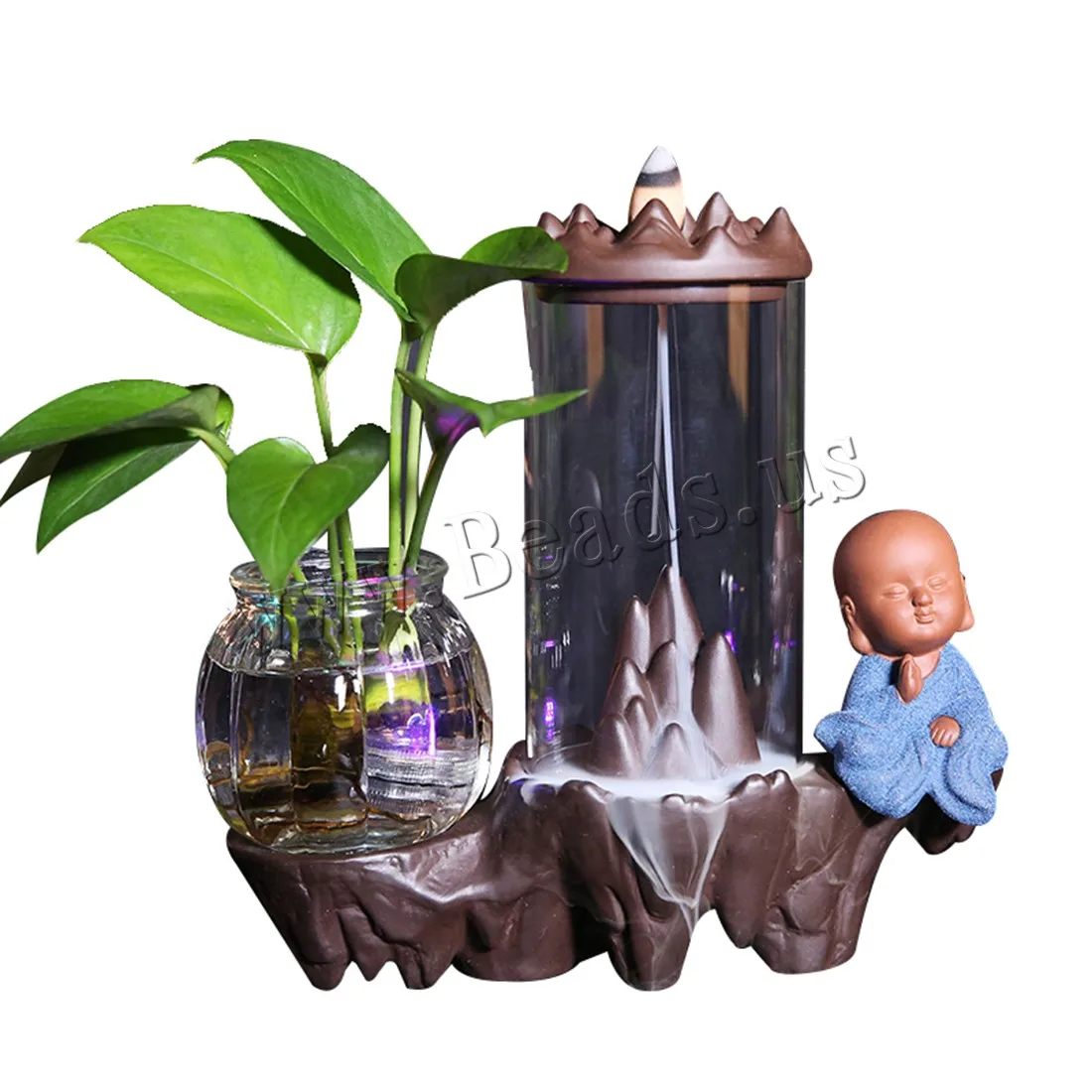 Home Decor Little Monk Waterfall Backflow Incense Burner Ceramic Incense Holder Censer With Vase Use In Home Office Teahouse