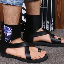 Летние высокие сандалии на плоской подошве толстой подошве подошвой Повседневная пляжная обувь на молнии в римском стиле сандалии мужские сандалии, босоножки