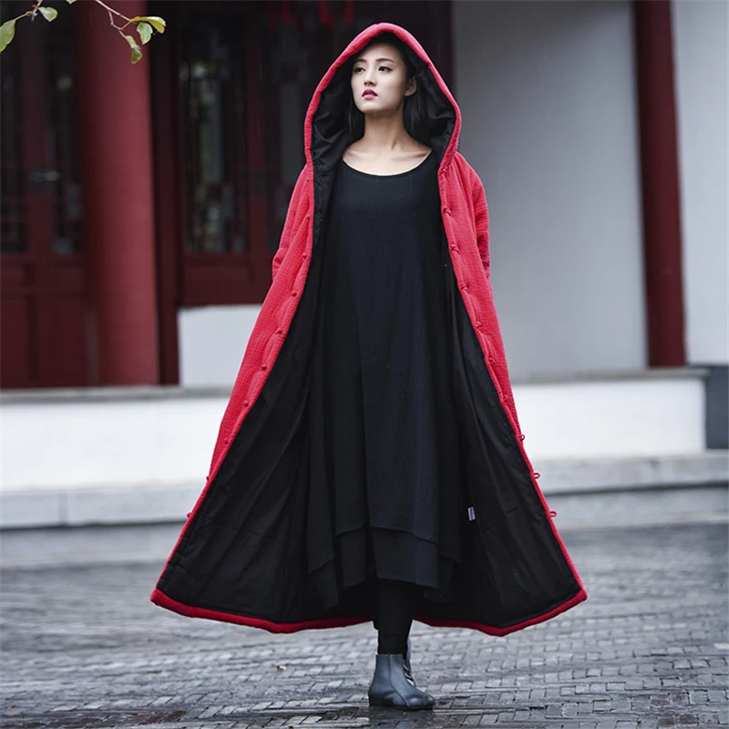 Johnature Women Cotton Linen Coats Hooded 2018 New Winter Parkas Button Vintage Thick Warm Clothes Plus Size Women Coats Brief