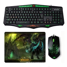 Sintop AK93 Wired Green LED Backlit USB Ergonomic Gaming Keyboard Mouse Combo + Wired Optical Gamer Mouse Sets + Cool Mouse Pad