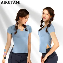 Спортивный топ для йоги Женская Спортивная кофта раздельный Фитнес Топ бесшовный короткий рукав тонкая спортивная рубашка Dames футболки для йоги и тренировок одежда для тренировок