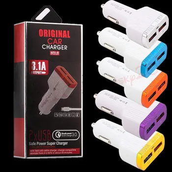 

3.1A Dual usb port car charger Quick QC 3.0 Car charger for ipad iphone 6 7 8 x samsung s8 s9 note 8 gps mp3