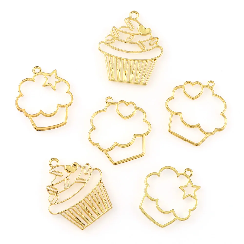 

2PC Ice Cream Star Metal Jewelry Setting Gold Color Charm Hollow Gold Pendant UV Resin Charms Accessories DIY Handmade Craft