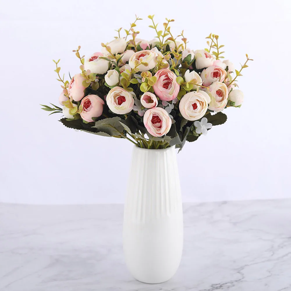 10 головок/комплект поддельные шелковые Чайные розы цветы невесты букет для дома Свадебные украшения искусственные растения декор комнаты