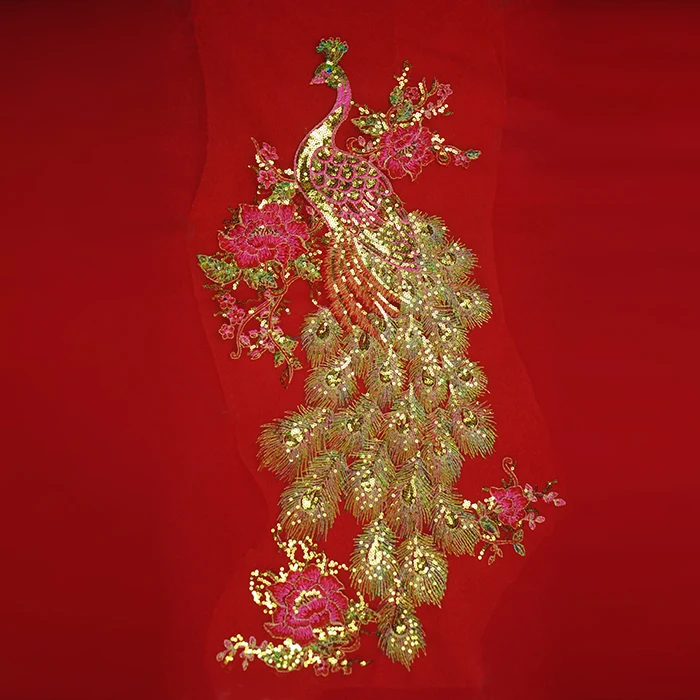 Золото феникс блестками патч одежда ткань цветок Павлин аппликация Ткань нашивки для Qipao женское платье Этнические Diy дизайн