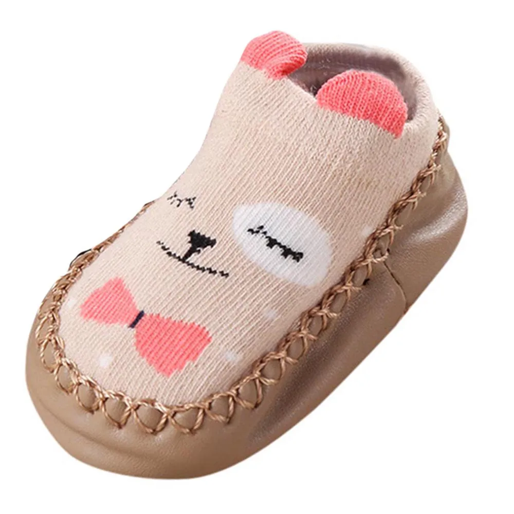 Милые носки-тапочки с мультяшными ушками для новорожденных мальчиков и девочек Нескользящие Детские носки-тапочки толстые нескользящие носки@ 16 - Цвет: E