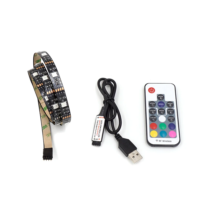 

LED Strip Lighting DC5V SMD5050 RGB USB Plug With 17Key RF Controller For TV Background IP20 IP65 Waterproof 60LEDs/m 0.5M 1M 2M