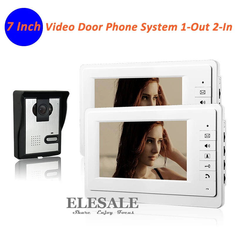 

Wired 7" Door Intercom Video Door Phone System Handsfree 2 Monitors 1 Camera Night Vision Home Intercom Security System