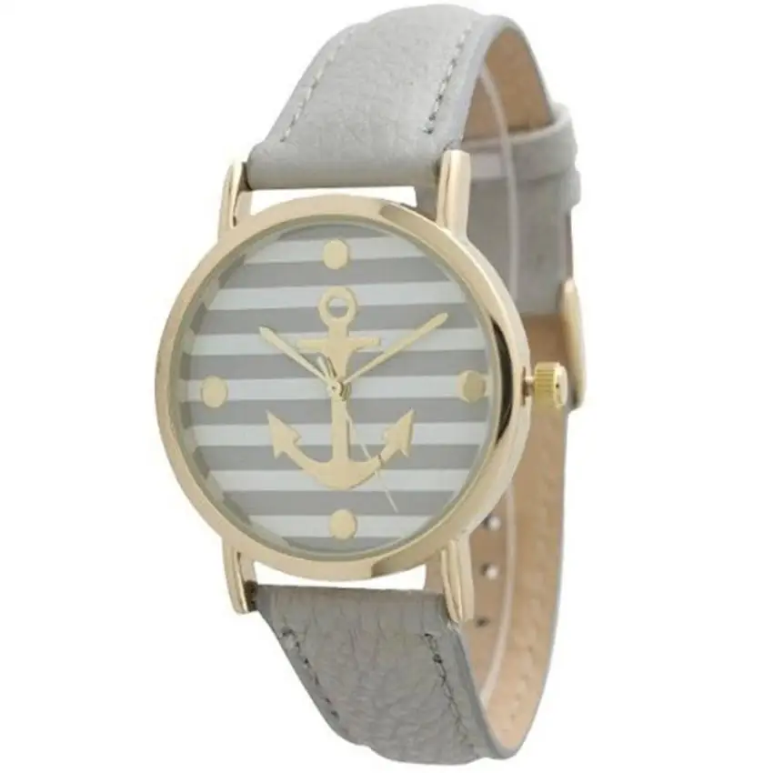 

2016 Hot Sale Fashion Womens Ladies Striped Anchor Style PU Leather Watches New Good-looking JUN 2