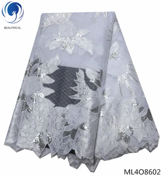 

BEAUTIFICAL white organza lace fabrics sequin lace fabric best selling 2019 lace fabric wedding decoration 5 yards/piece ML4O86