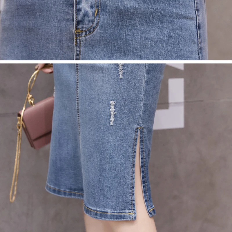 Женские джинсовые шорты юбка-карандаш для женщин Лето ретро элегантная уличная джинсовая юбка средней длины женская синяя Saias Midi