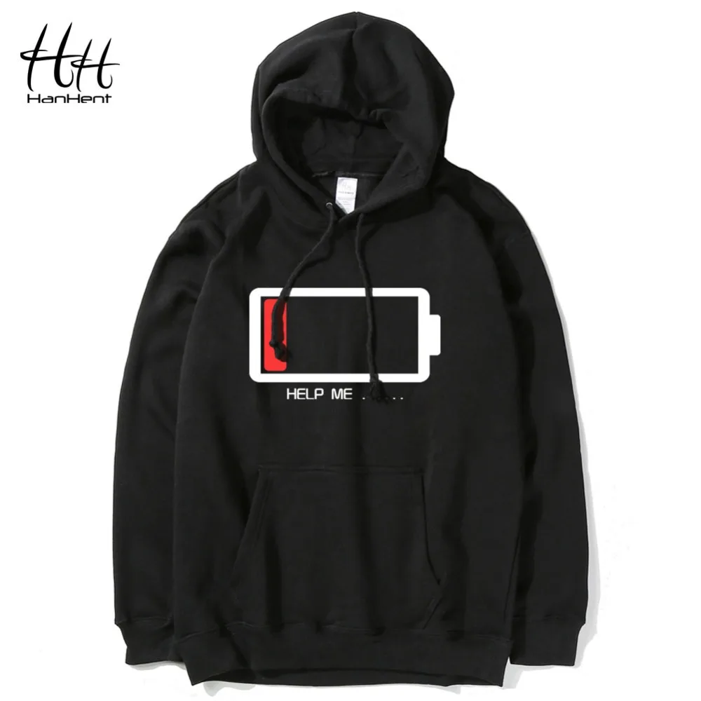 HanHent HELP ME Energy Low Hoodies Men Hip Hop Streetwear
