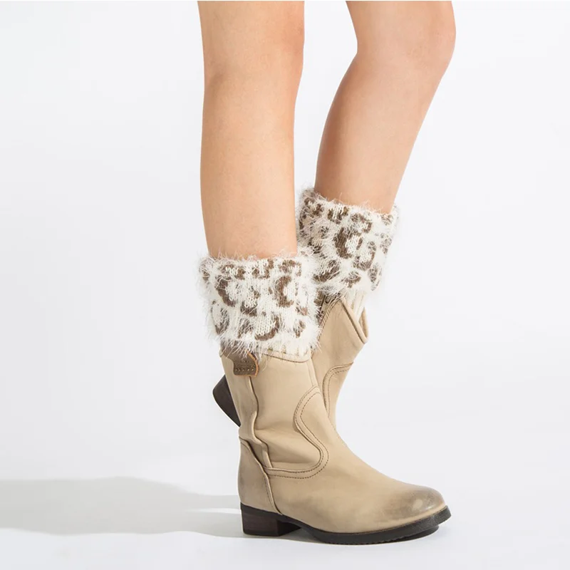 Leopard Fashion Women Leg Warmer Crochet Warm Short Boot Cuffs Women Knitted Long Socks Winter Warmer Leg Socks Elastic New  (9)