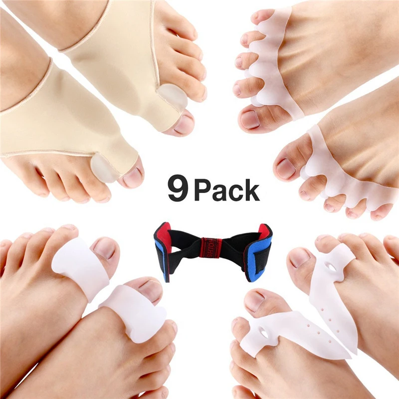 

9pcs/lot Bunion Corrector Protector Sleeves Kit for Cure Pain in Big Toe Joint Bunion Hallux Valgus Hammer Toe Foot Care Tools