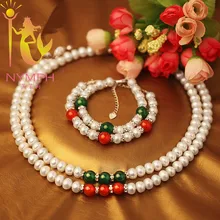 Жемчужное ювелирное изделие Nymph наборы для Для женщин Fine Jewelry реальные пресноводного жемчуга Цепочки и ожерелья Браслет 9-10 мм Мода Юбилей подарок NYZ1001