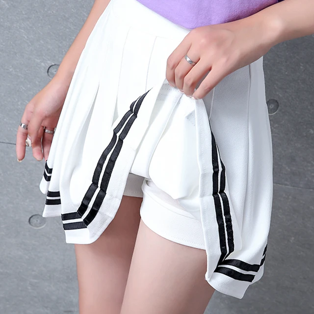 Korean Fashion Short Women Skirt Casual Slim Elastic High-Waisted Striped Harajuku Pleated Plaid A-Line Mini Skirts 3