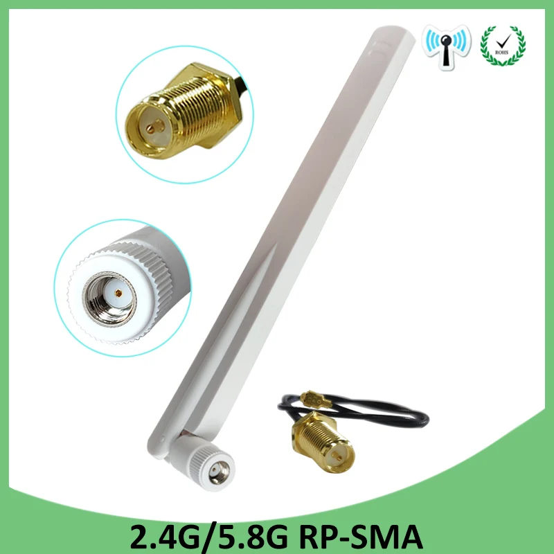 

2.4g 20pcs 2.4GHz 5GHz 5.8Ghz Antenna real 8dBi RP-SMA Dual Band wifi Antena aerial SMA female +21cm RP-SMA Pigtail Cable