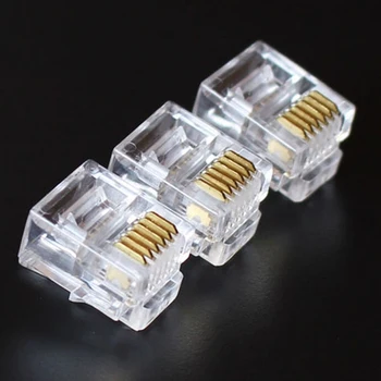 

100PCS Crystal Head RJ11 6P6C Modular Plug Gold Plated Network Connector Crimp On RJ11 Connectors For Solid Phone Cables