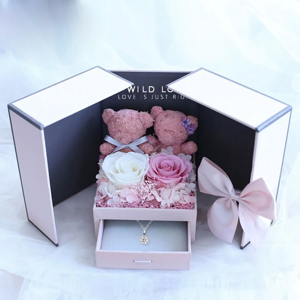 

Everlasting Fake Artificial Flower Fresh Rose Bear Valentine's Mother's Day Girlfriend Creative Gifts Box