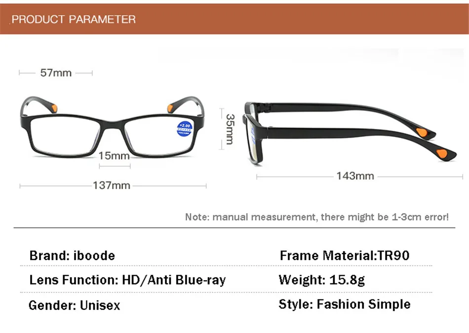 Iboode TR90 ультралегкие очки для чтения с защитой от синего излучения, очки для дальнозоркости, дальнозоркости+ 1,5 2,5 3,5