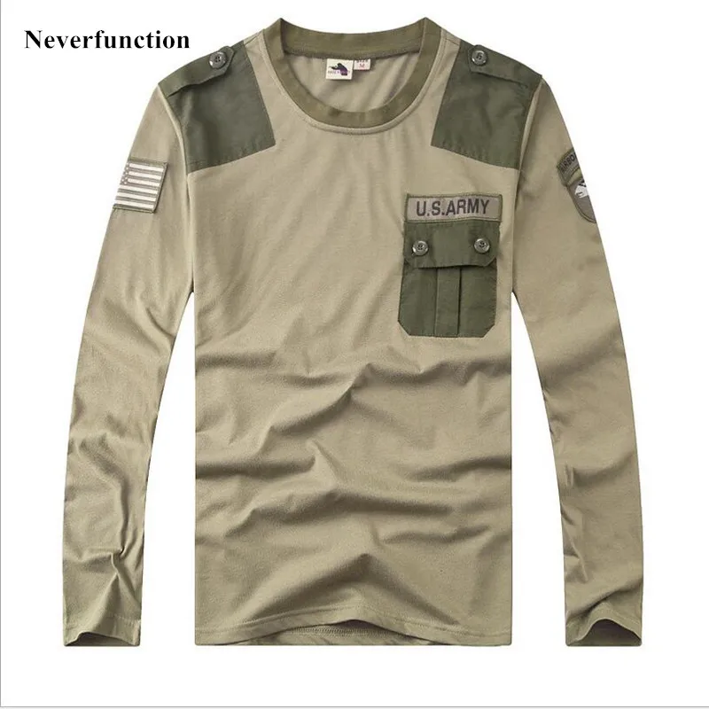 

High quality 100% Cotton Brand Long Sleeve Men Tops Tactical Tool Cargo t Shirt Army Military Combat Badge Tops Tee Shirts