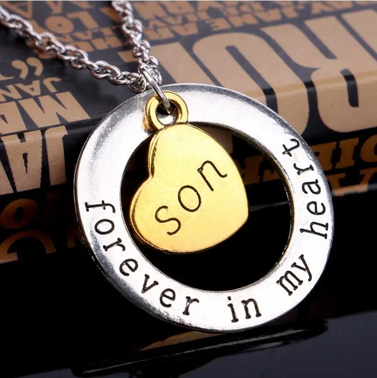 Christmas Gift Fashion Mom Necklace Son Love Forever In My Heart Dad Christmas Gift Fashion Mom Necklace Son Love Forever In My Heart Dad Pandent For Women Daughter Jewelry Collier Femme Pendant Necklaces From