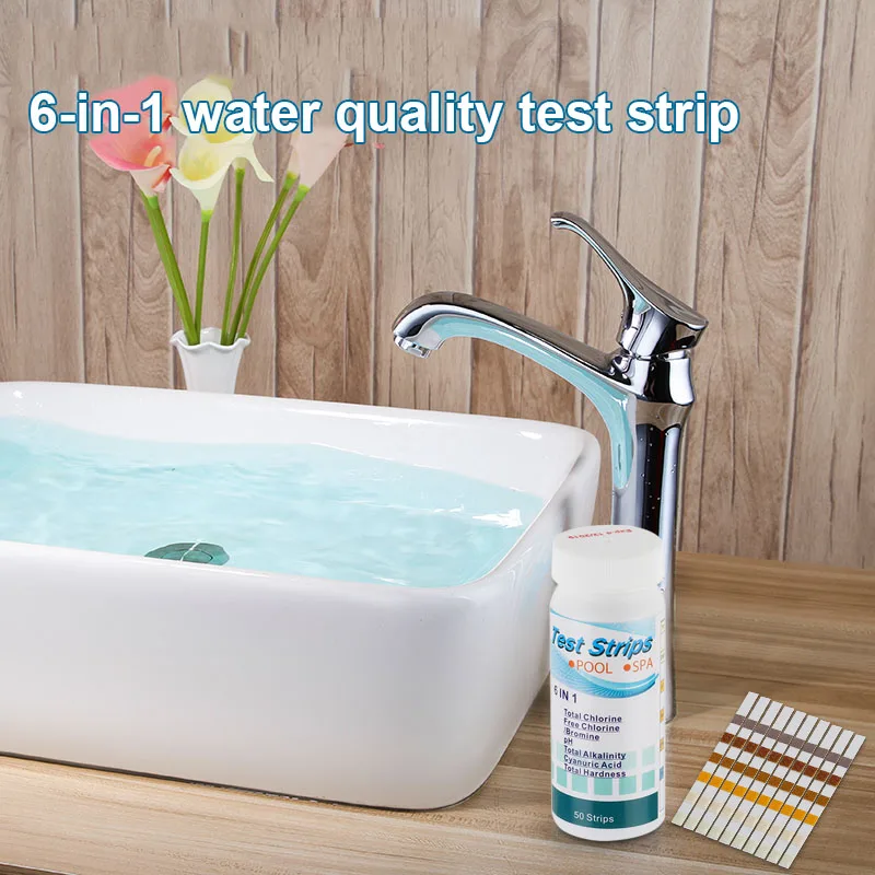 

50Pcs 6 In 1 Swimming Pool SPA Test Strips Chlorine pH Alkalinity Water Hardness Testing Tool XB 66